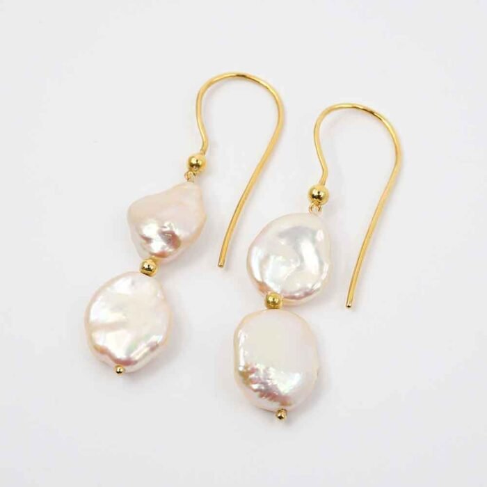 White Keshi pearl earrings silver gold plating - Image 4