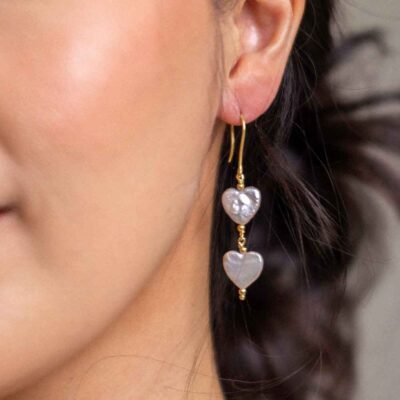 Heart shaped pearl drop earrings in Silver 18k Gold plated