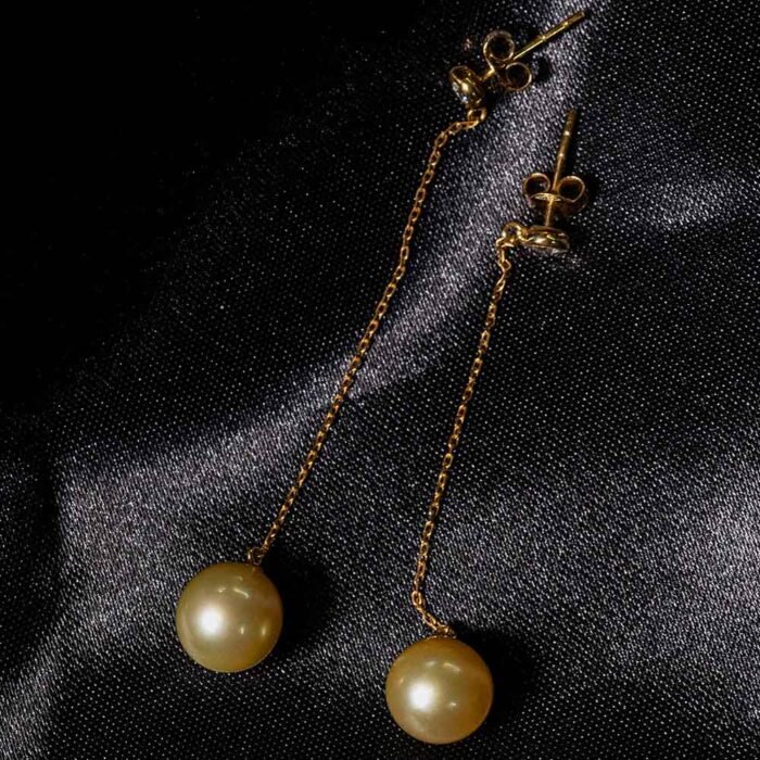 South Sea Pearl Golden Color Drop Earring with Diamond - Image 5