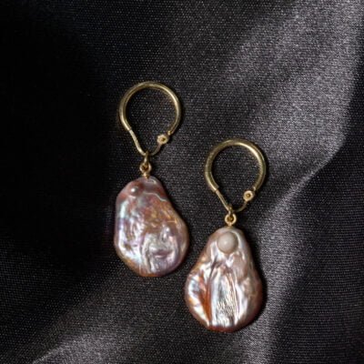 Champagne Oval Keshi Pearl Detachable Hoop Earrings