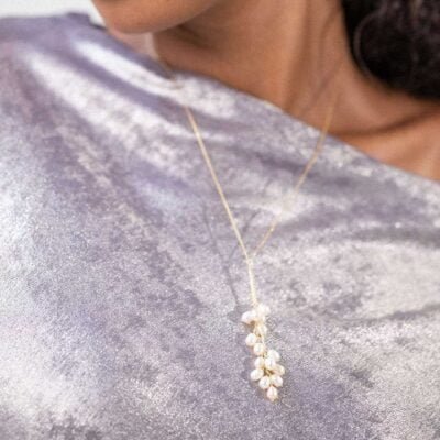 Peach Rice pearl Drop Necklace