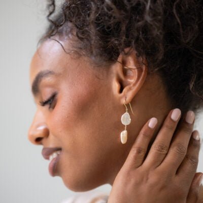 White Keshi pearl earrings silver gold plating