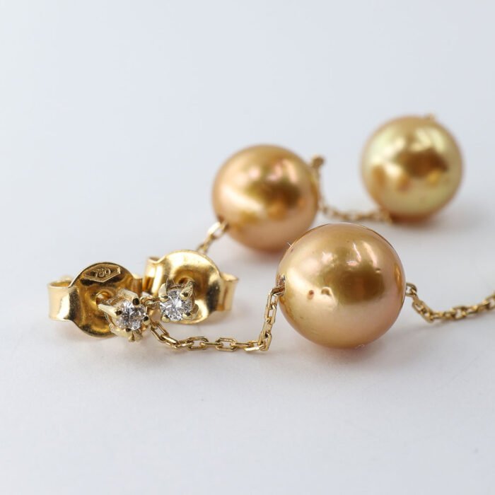 South Sea Pearl Golden Color Drop Earring with Diamond - Image 4
