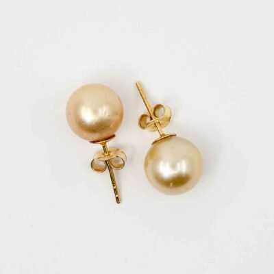 South Sea Pearl Stud Earring - Champagne White 10.5mm in 18k Gold