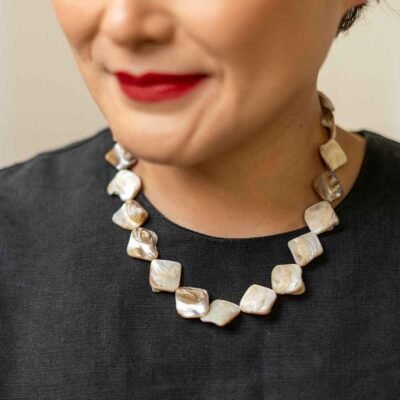 Mother of Pearl Necklace in Silver Gold Plating