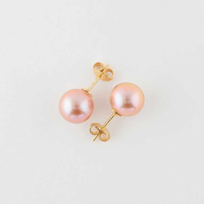 Pink freshwater pearl 10-11mm stud earrings in 18k gold-plated silver