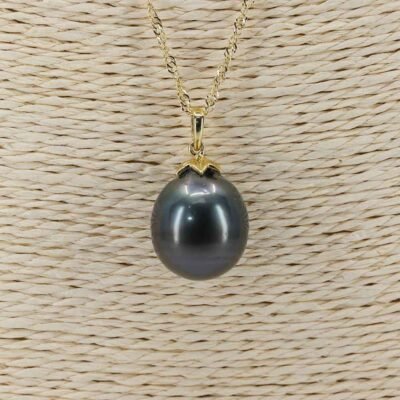 Black South Sea Pearl Drop shaped 15mm pendant only in 18k gold