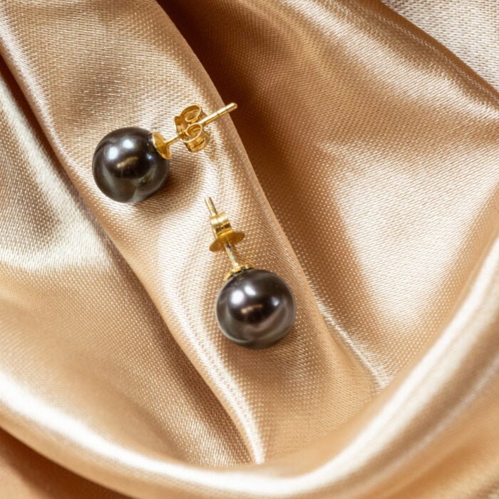 Black South Sea Pearl 12mm Pearl Stud Earrings in 18k Gold