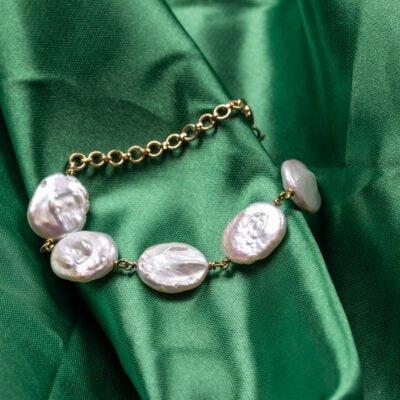 White Coin pearl bracelet in 18k white-gold plated silver